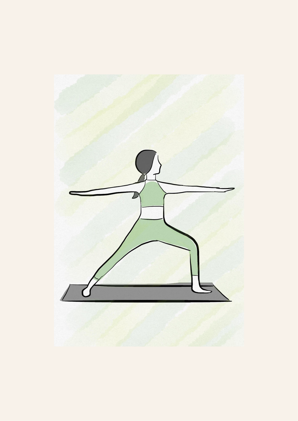 Selvkærlighed plakat – kvinde i yoga – grøn stribet tøj – mindfulness og indre ro